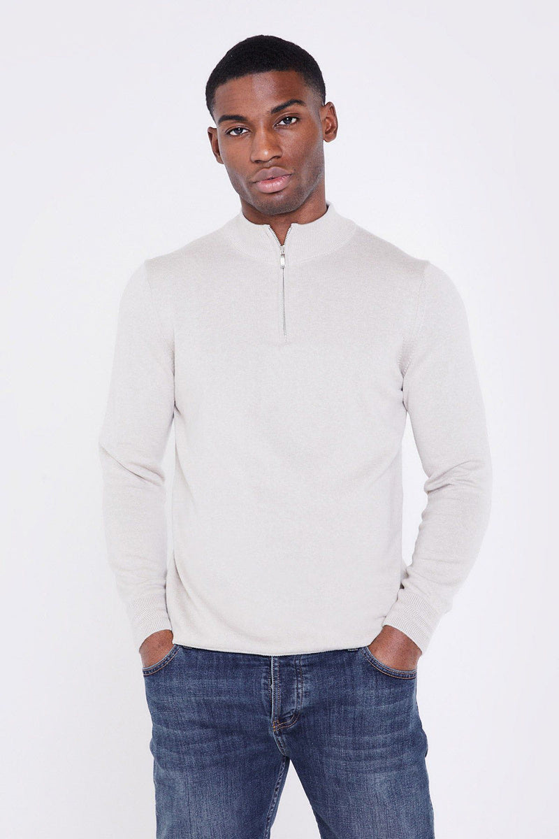 Jameson Carter Taupe Sloane Knitted Quarter Zip - Taupe Image 1