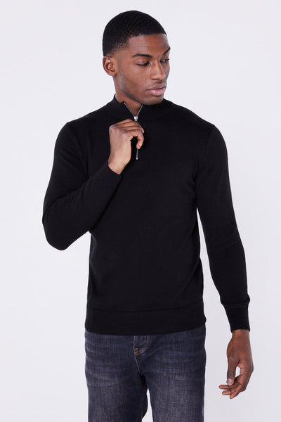 Jameson Carter Jumper Sloane Knitted Quarter Zip - Black