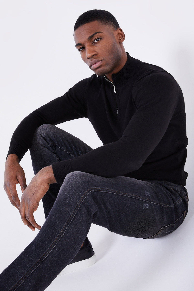 Jameson Carter Jumper Sloane Knitted Quarter Zip - Black