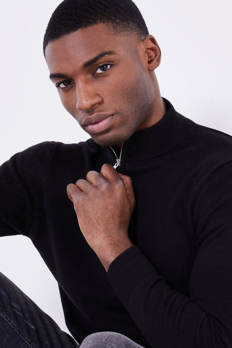 Jameson Carter Jumper Sloane Knitted Quarter Zip - Black