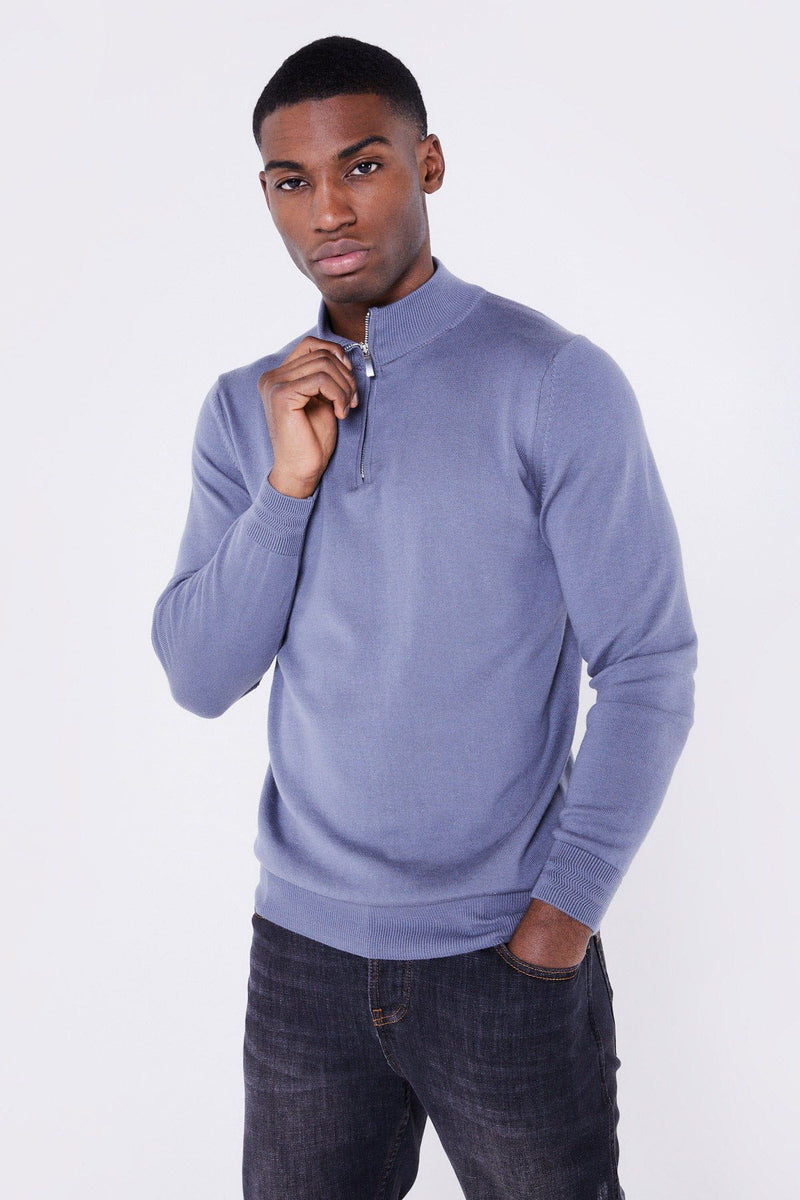 Jameson Carter Jumper Sloane Knitted Quarter Zip - Blue