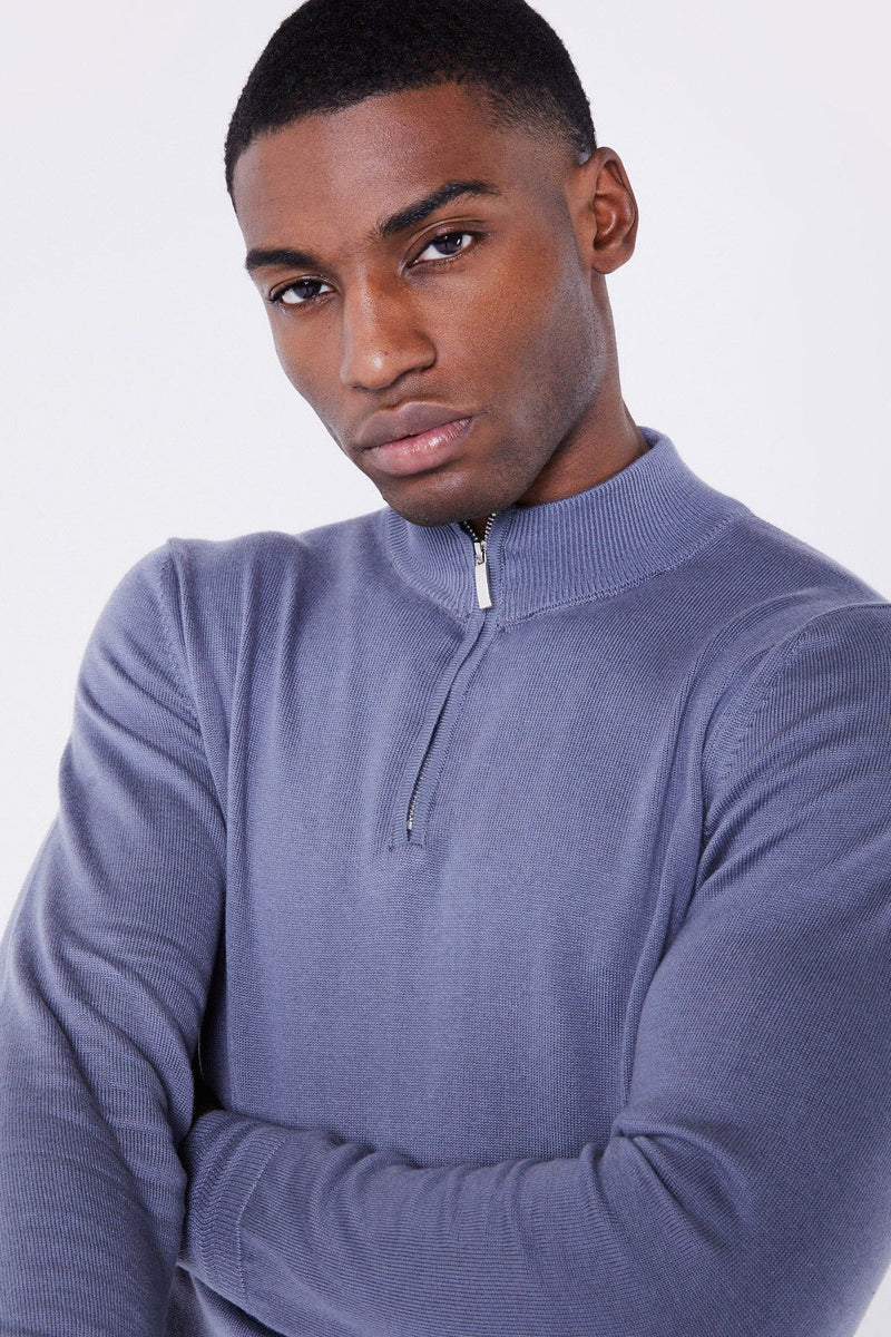 Jameson Carter Jumper Sloane Knitted Quarter Zip - Blue