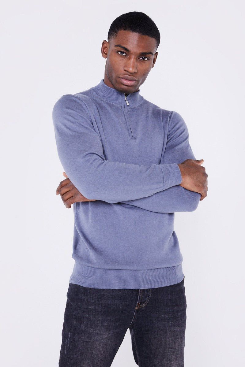 Jameson Carter Jumper Sloane Knitted Quarter Zip - Blue