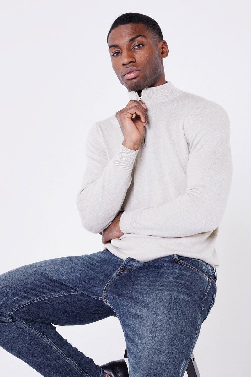 Jameson Carter Jumper Sloane Knitted Quarter Zip - Taupe