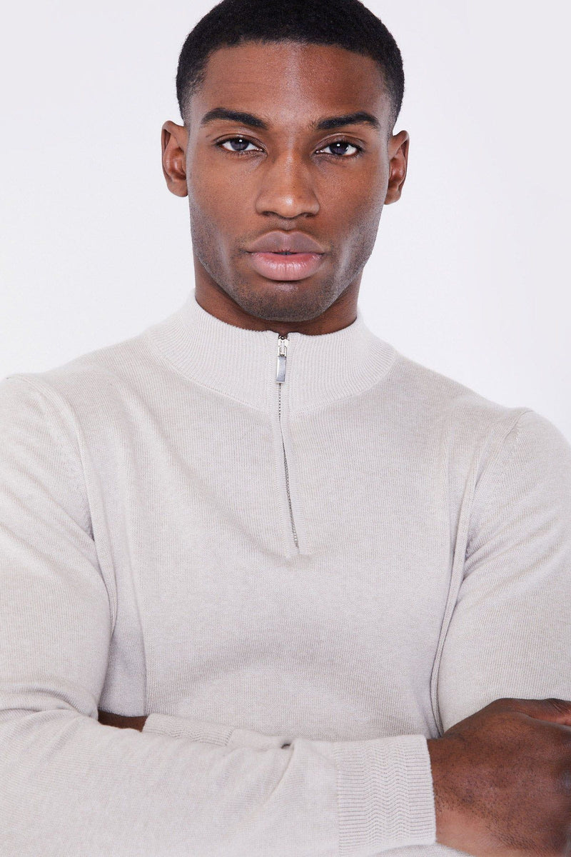 Jameson Carter Jumper Sloane Knitted Quarter Zip - Taupe