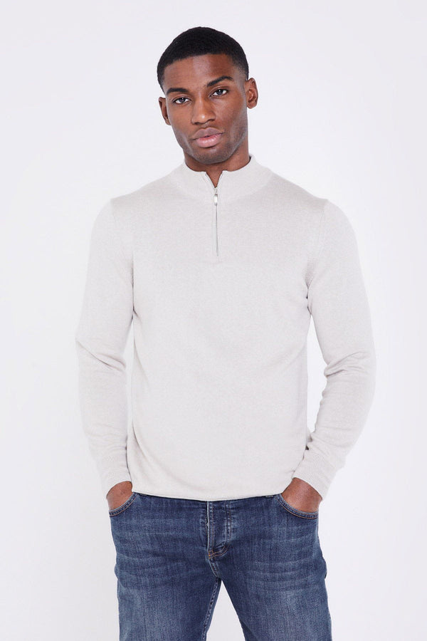Jameson Carter Jumper Sloane Knitted Quarter Zip - Taupe