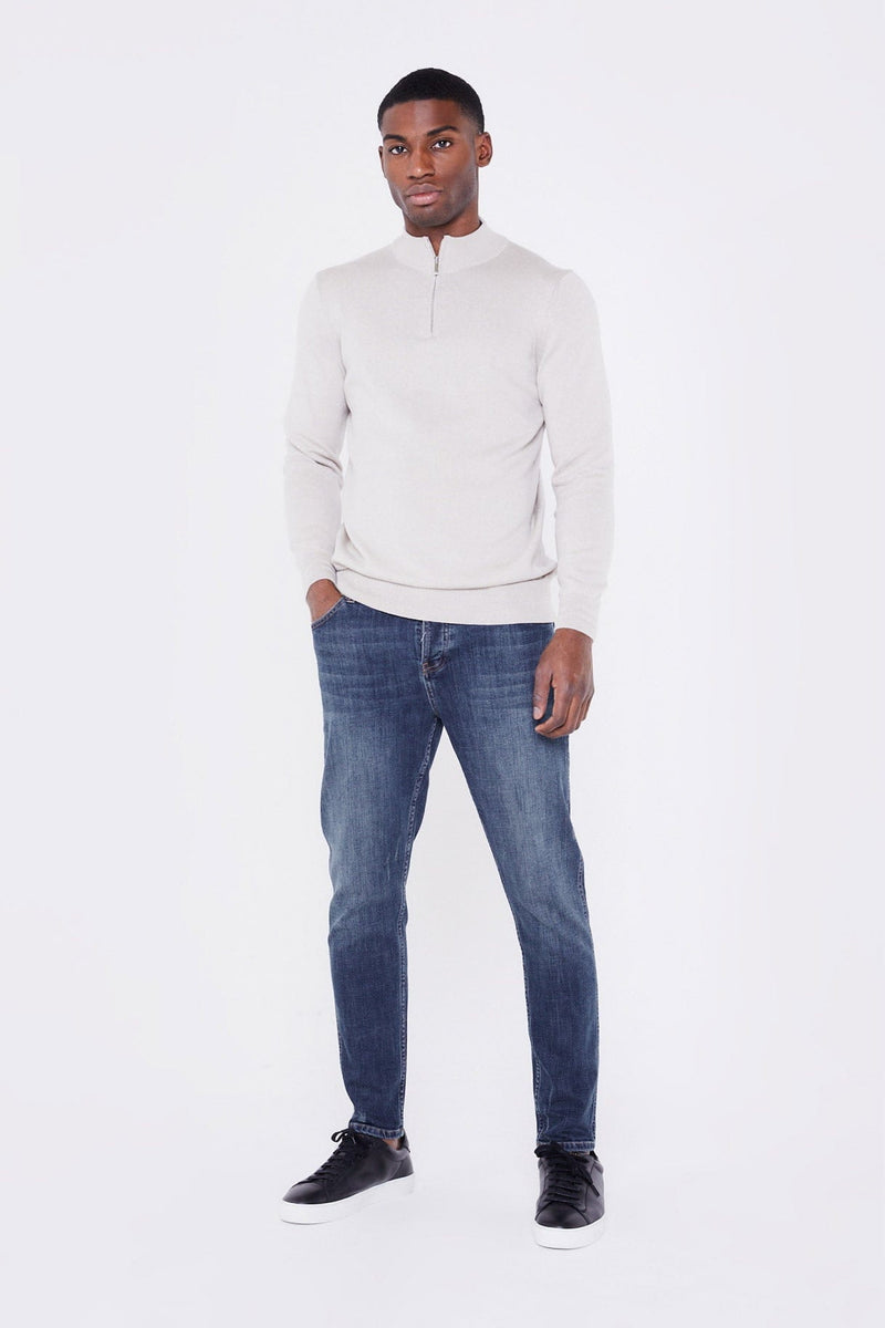 Jameson Carter Jumper Sloane Knitted Quarter Zip - Taupe